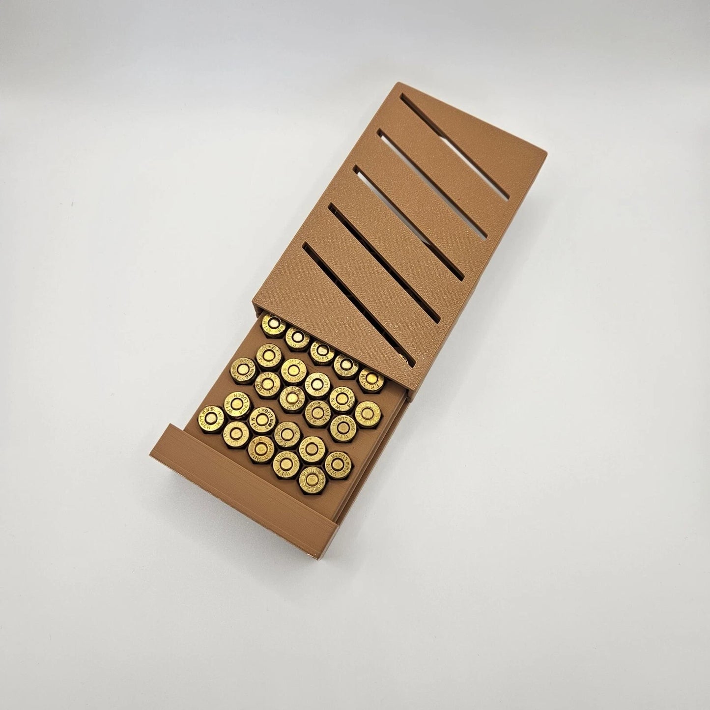 9mm Ammo Box Dispenser Case - 50 Round Pistol Ammunition Storage Loader Range