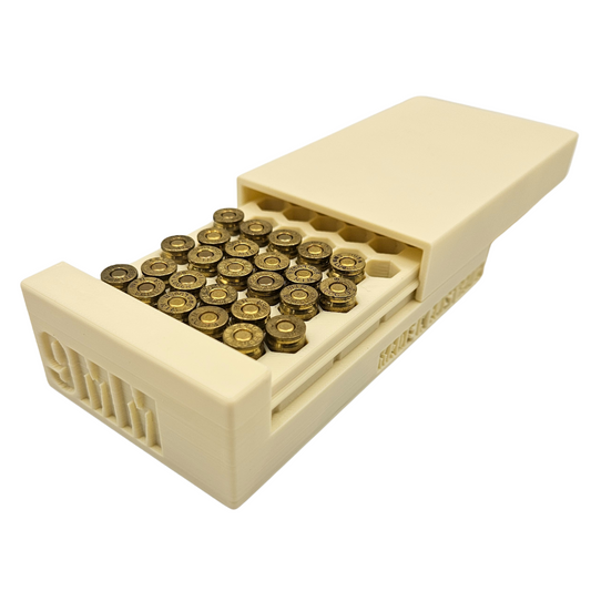 9mm Ammo Box Dispenser Case - 50 Round Pistol Ammunition Storage Loader Range