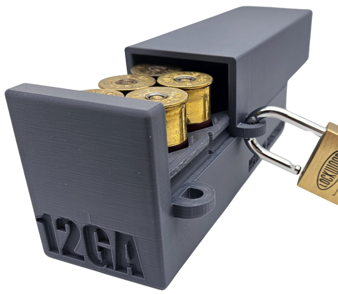 12GA Gauge Lockable Ammo Box Ammunition Dispenser Lock Case 12 Round Shotgun
