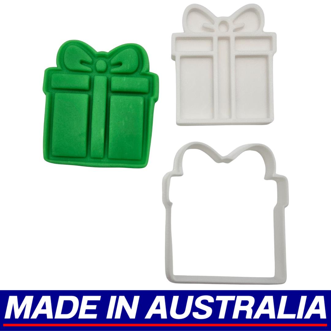 Present Gift Christmas Cookie Cutter Biscuit Set Embosser Stamp Fondant Maker