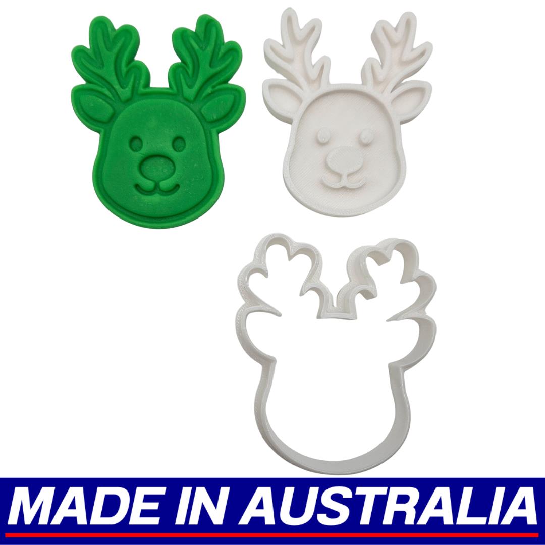 Rudolph Reindeer Santa Red Christmas Cookie Cutter Biscuit Set Embosser Stamp
