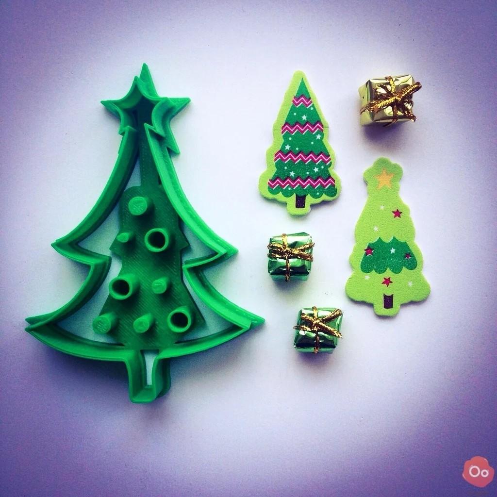 Christmas Tree Decorated Cookie Cutter Biscuit Set Embosser Stamp Fondant Maker