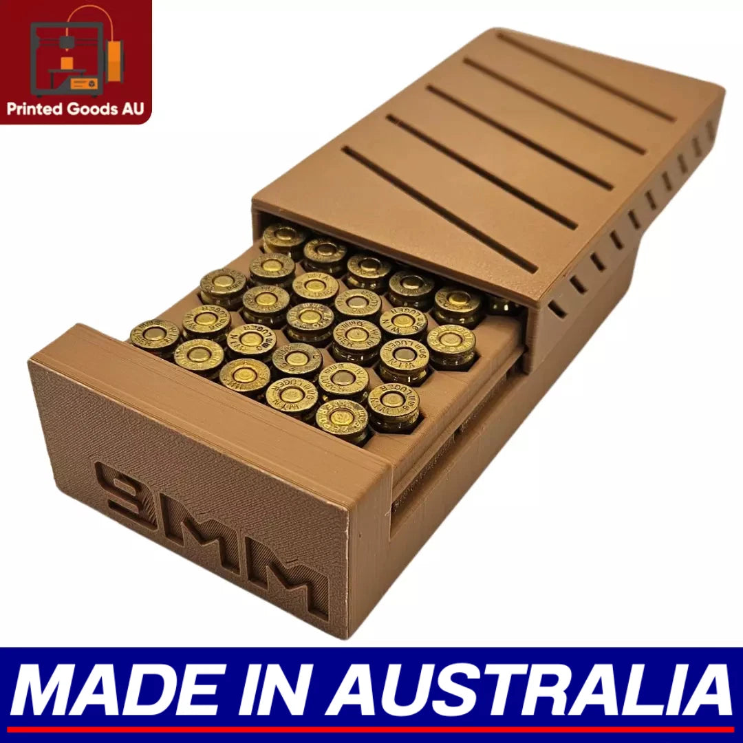9mm Ammo Box Dispenser Case - 50 Round Pistol Ammunition Storage Loader Range