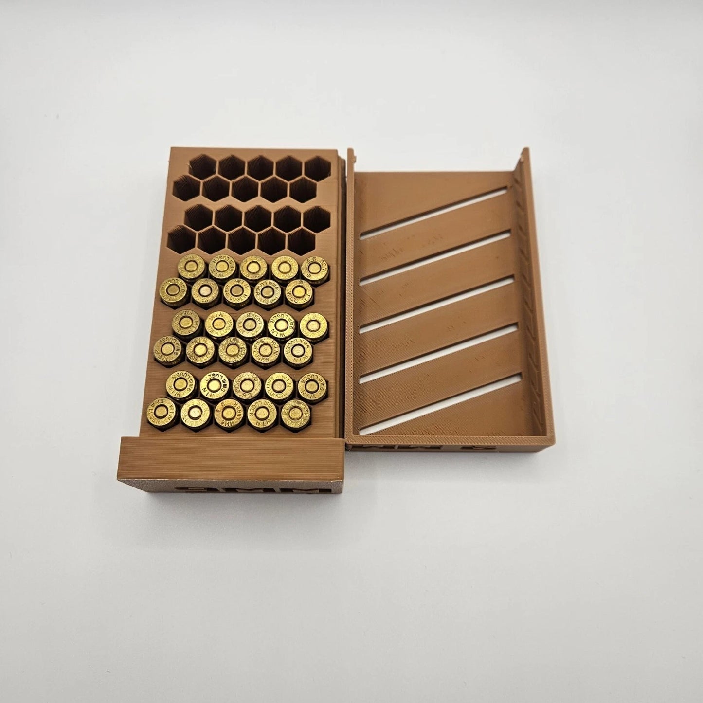 9mm Ammo Box Dispenser Case - 50 Round Pistol Ammunition Storage Loader Range